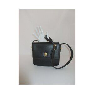 Vintage Mark Cross Black Pebbled Leather Front Flap Crossbody Shoulder Bag